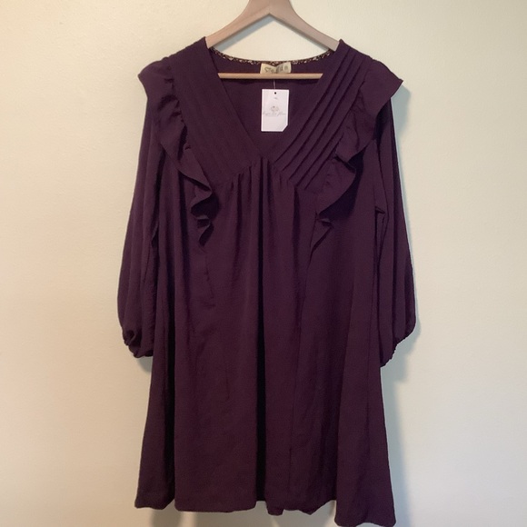 Dresses & Skirts - Style U NWT Women’s 1X eggplant purple elastic long‎ sleeves pullover dress
